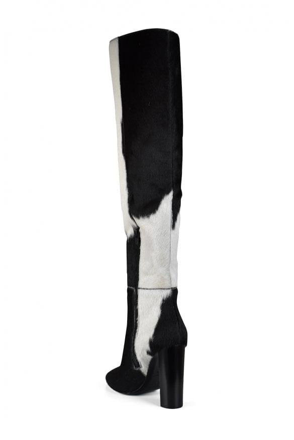Yves Saint Laurent ladies 76 Boots black white foal leather YSL SZ 37