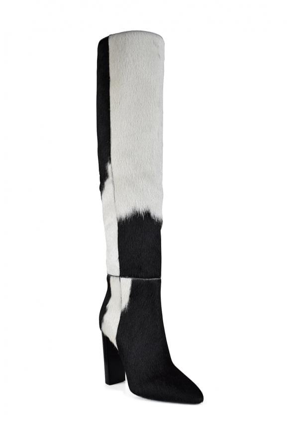 Yves Saint Laurent ladies 76 Boots black white foal leather YSL SZ 37