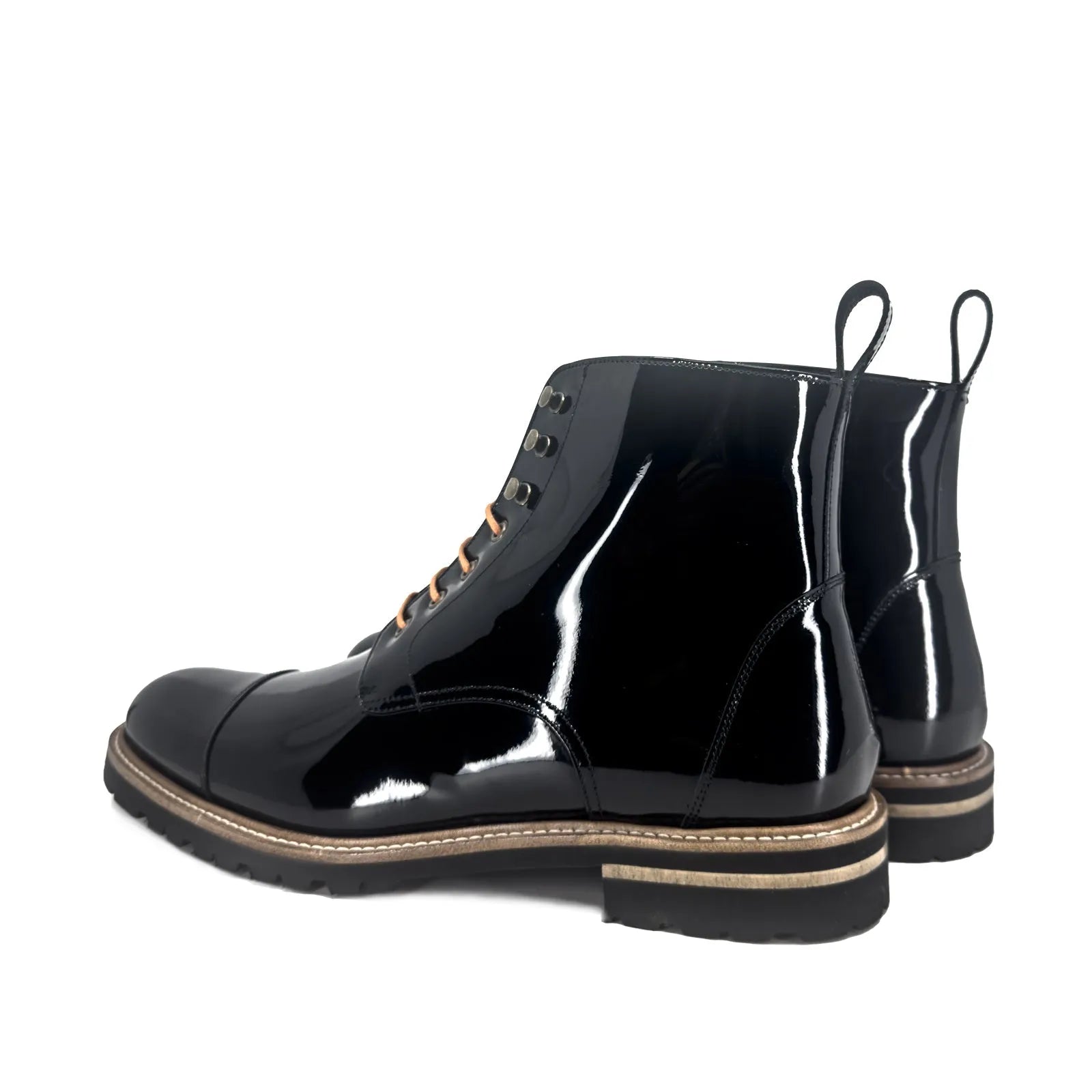 Bossy unisex Captoe Boots II men's ladies military style patent leather Shebley
