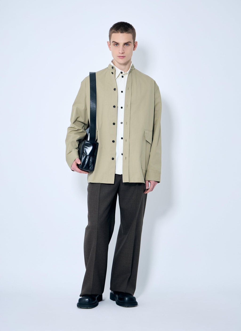 Bottega Veneta Men's Light-Cotton Twill Overshirt tan cream jacket
