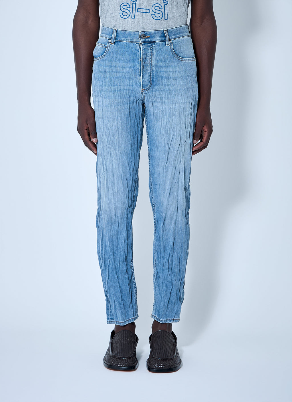 Bottega Veneta Men's Crushed blue Jeans denim pants