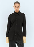 Bottega Veneta ladies Fluid Long-Sleeve Shirt blouse black w/ contrast tan cuffs