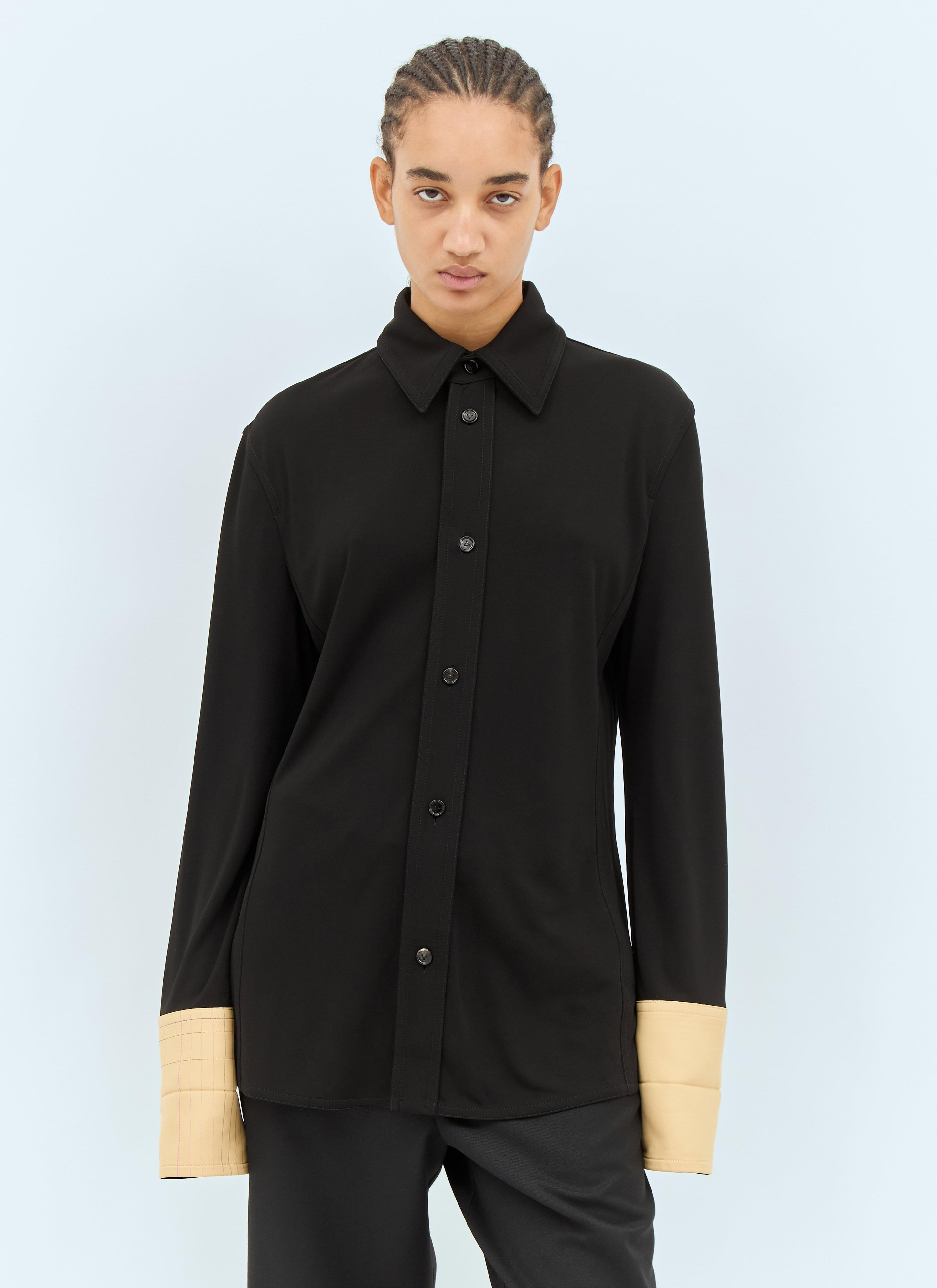 Bottega Veneta ladies Fluid Long-Sleeve Shirt blouse black w/ contrast tan cuffs