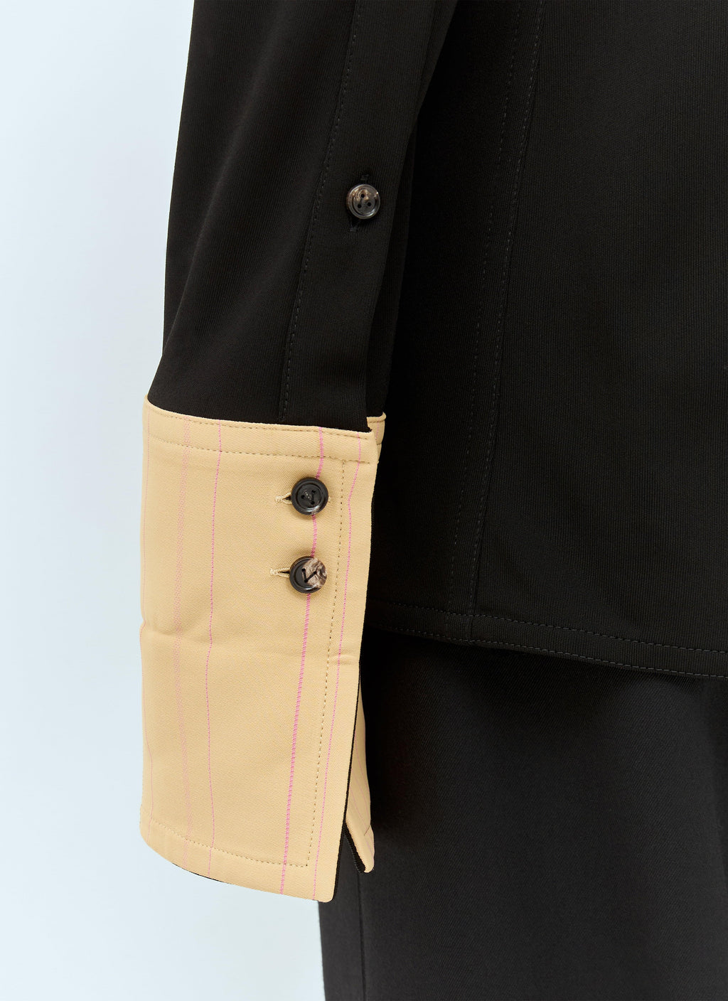 Bottega Veneta ladies Fluid Long-Sleeve Shirt blouse black w/ contrast tan cuffs