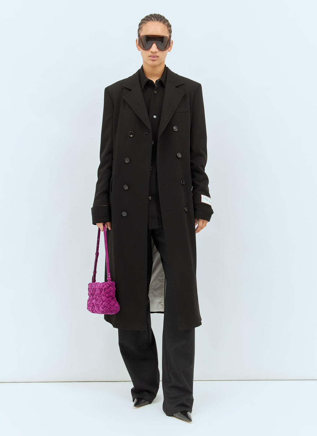 Bottega Veneta ladies Fluid Long-Sleeve Shirt blouse black w/ contrast tan cuffs