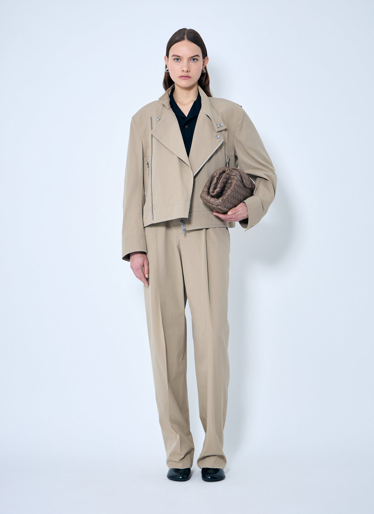 Bottega Veneta ladies Compact Cotton Pants Italy slack trousers tan cream