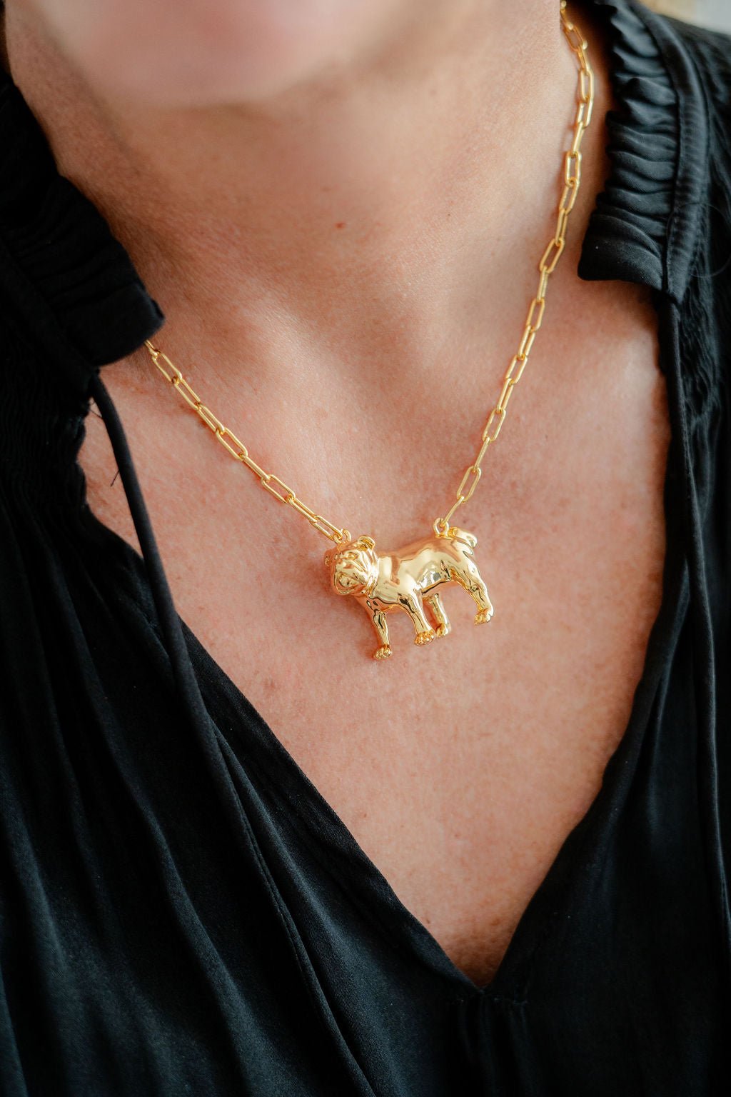 English Bulldog 3D Gold Charm Necklace - 18k Gold Plated - Georgia UGA