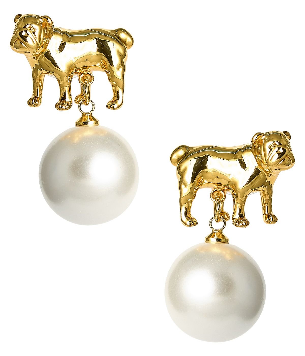 English Bulldog Drop Stud Earring - 18k Gold Plated pearl UGA Georgia