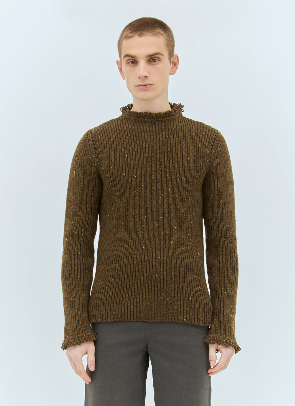 Burberry Men's Fringed Wool Sweater Brown