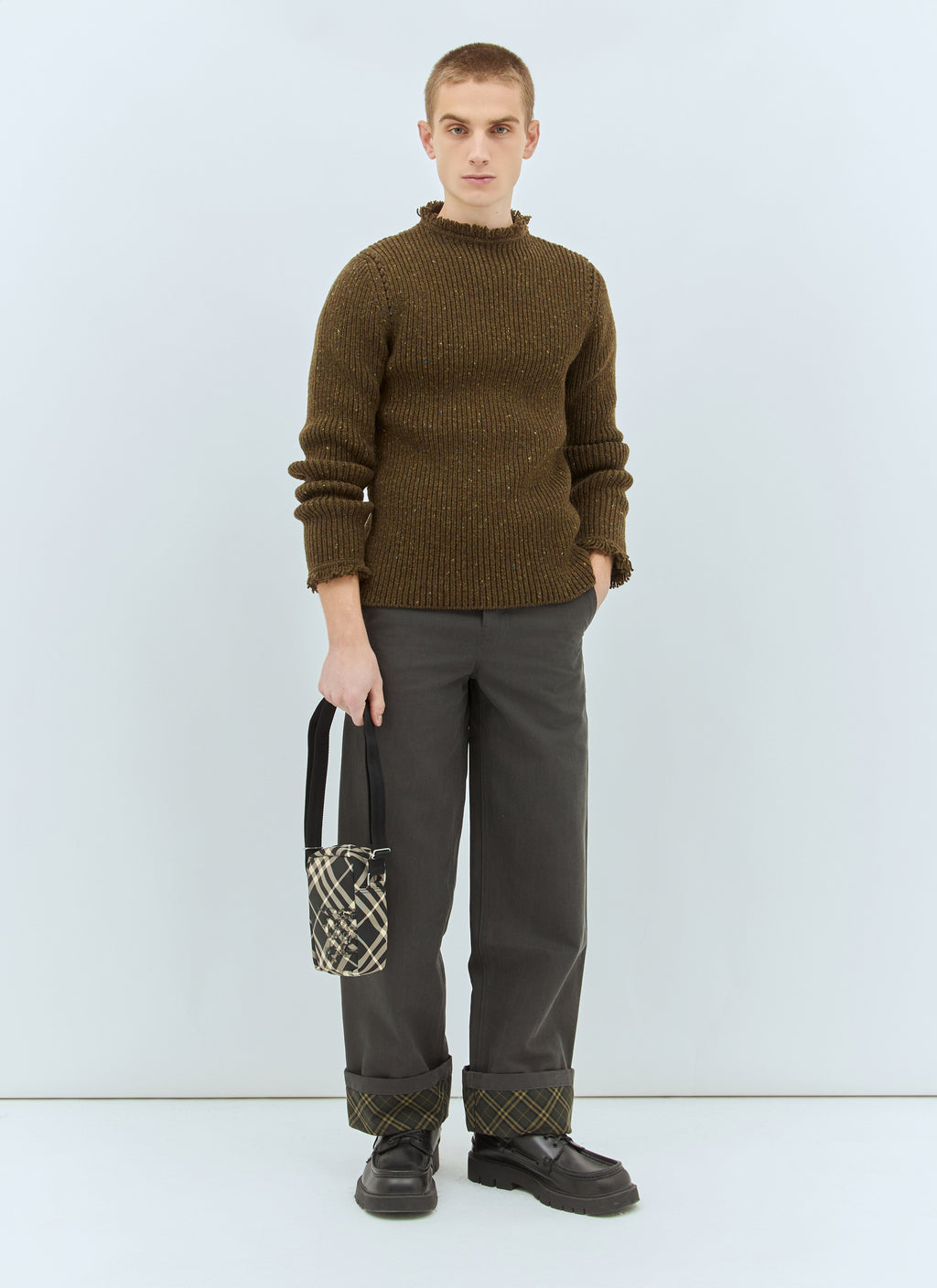 Burberry Men's Fringed Wool Sweater Brown