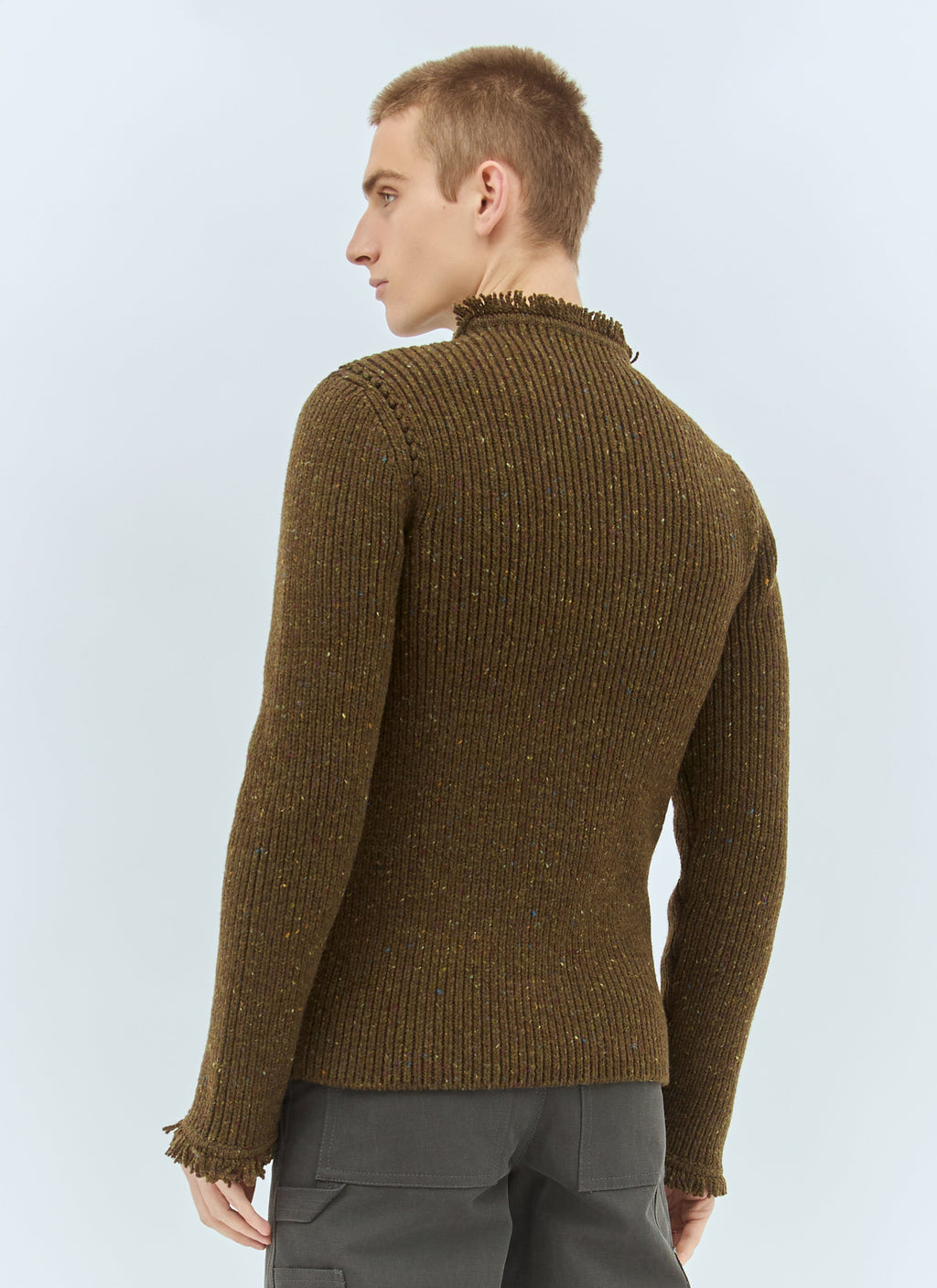 Burberry Men's Fringed Wool Sweater Brown