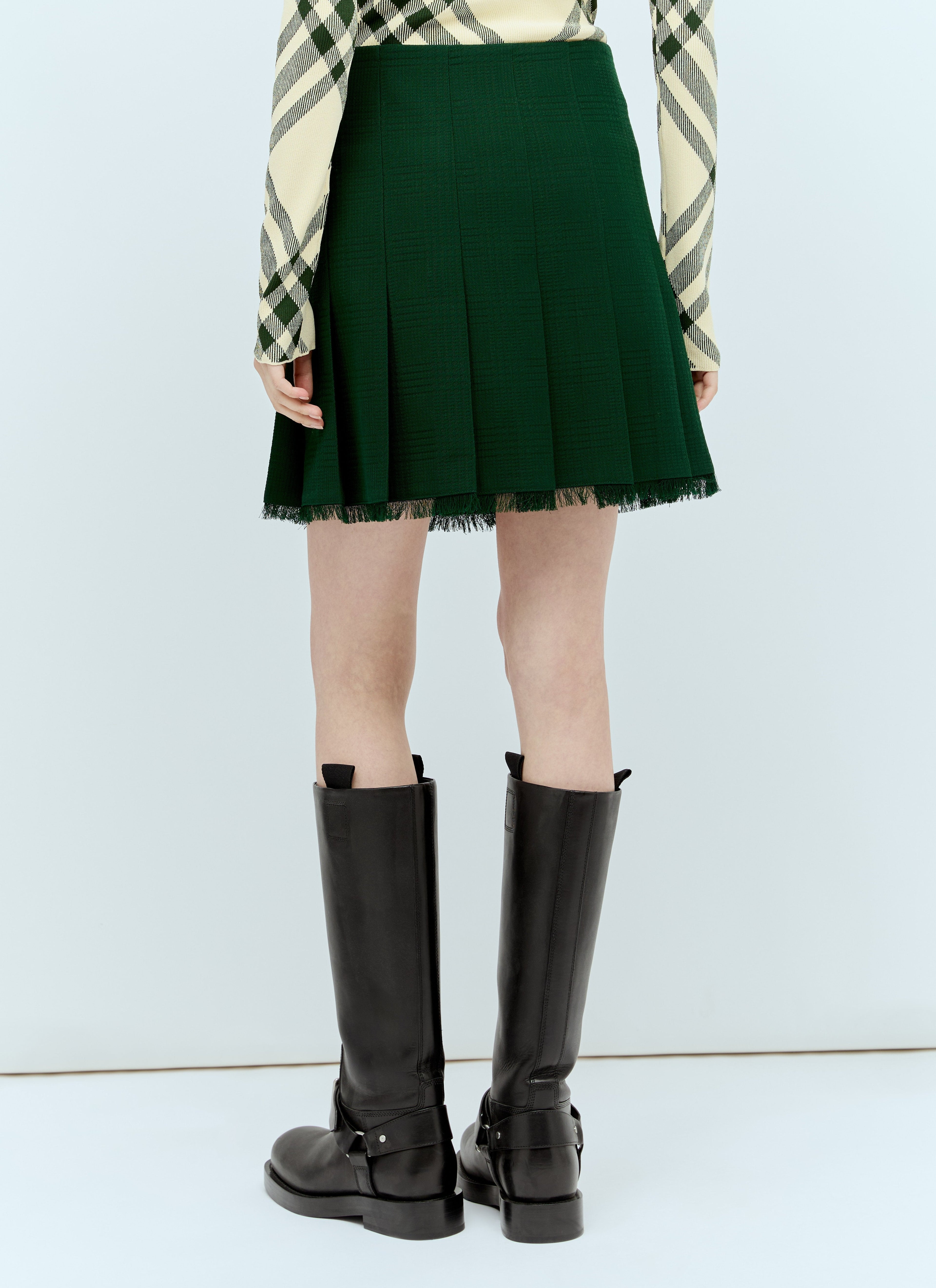 Burberry ladies Wool Kilt skirt buckle dark green fringe hem