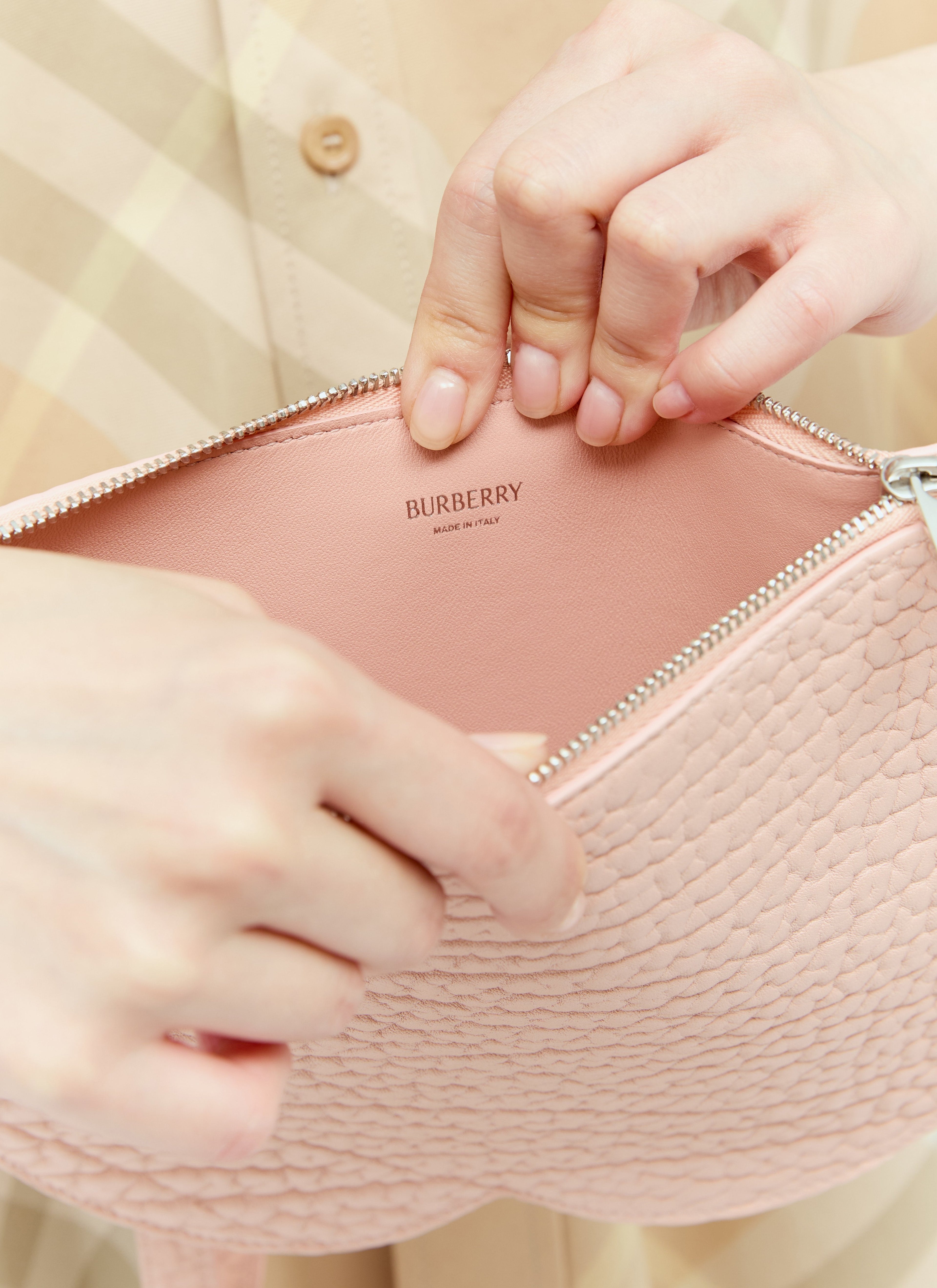 Burberry ladies Chess Pouch Shoulder Bag handbag purse pink leather