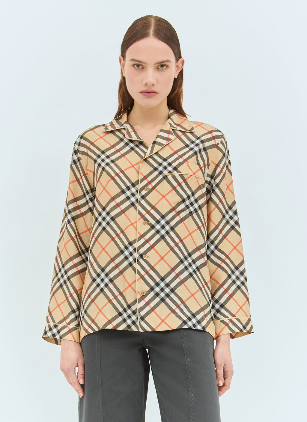 Burberry ladies Check Silk Pyjama Shirt top plaid