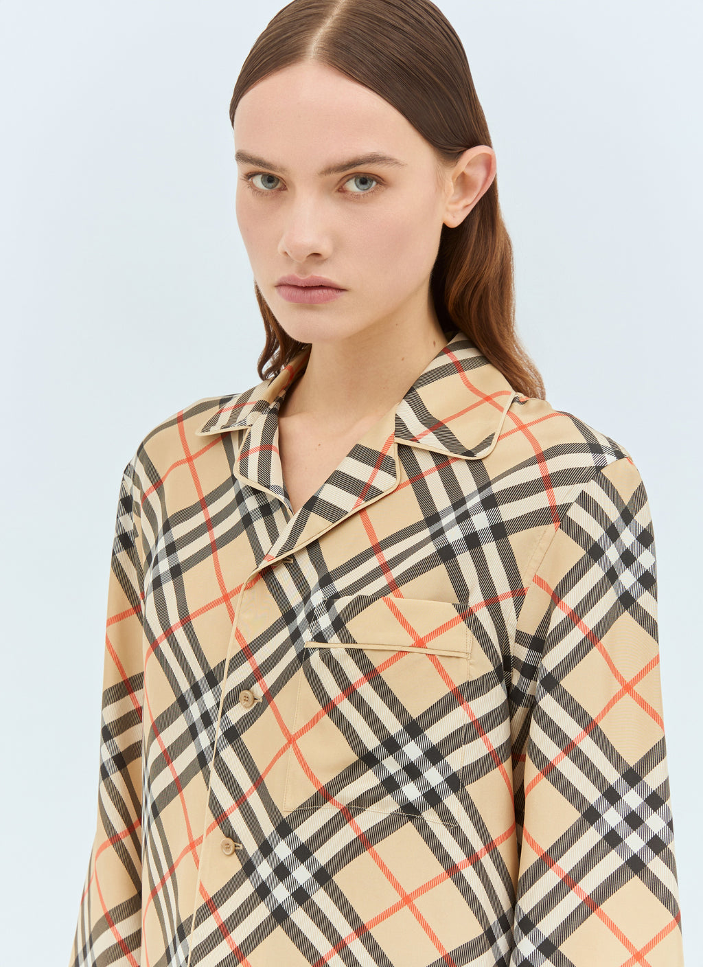 Burberry ladies Check Silk Pyjama Shirt top plaid