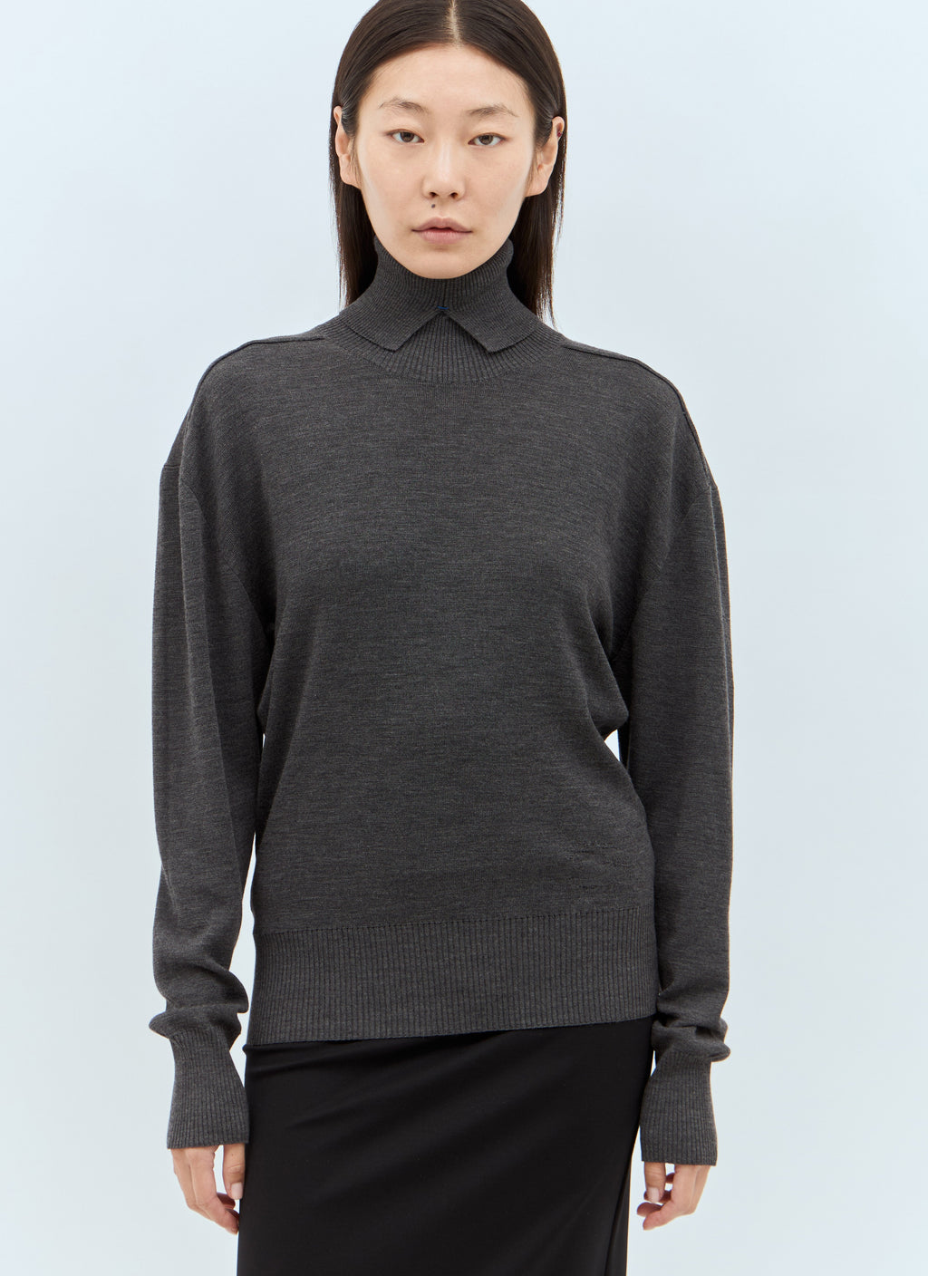 Burberry Ladies Wool High Neck Sweater with collar dark gray