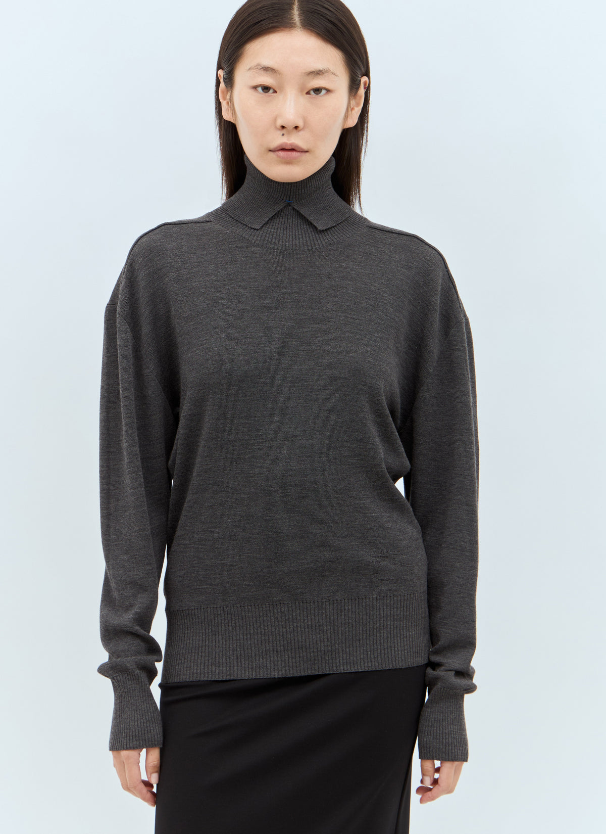Burberry Ladies Wool High Neck Sweater with collar dark gray