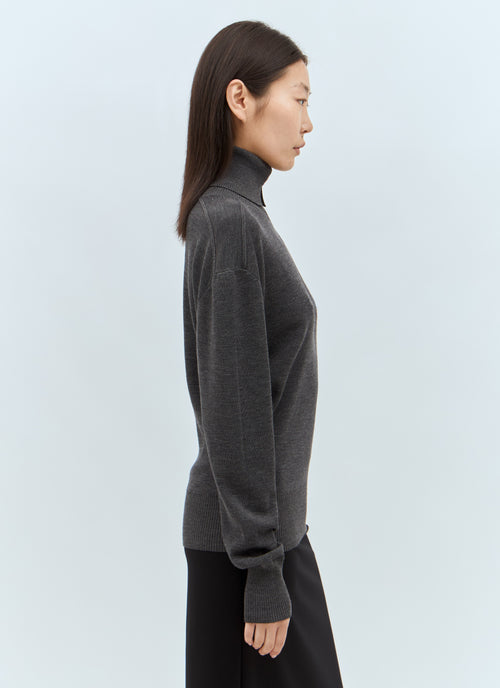Burberry Ladies Wool High Neck Sweater with collar dark gray