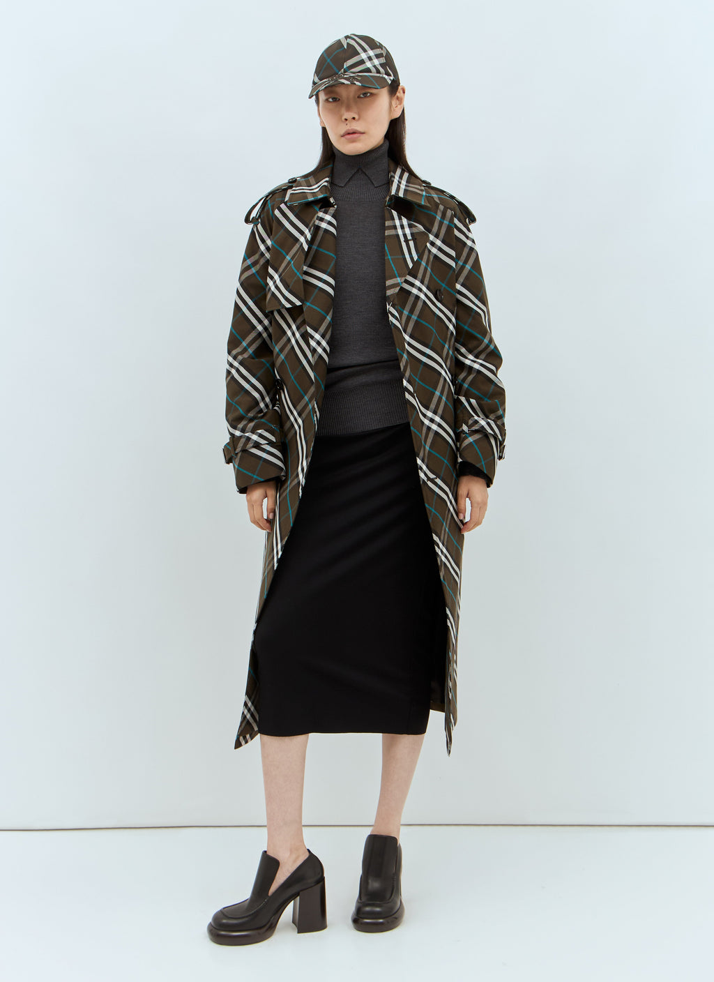 Burberry Ladies Wool High Neck Sweater with collar dark gray