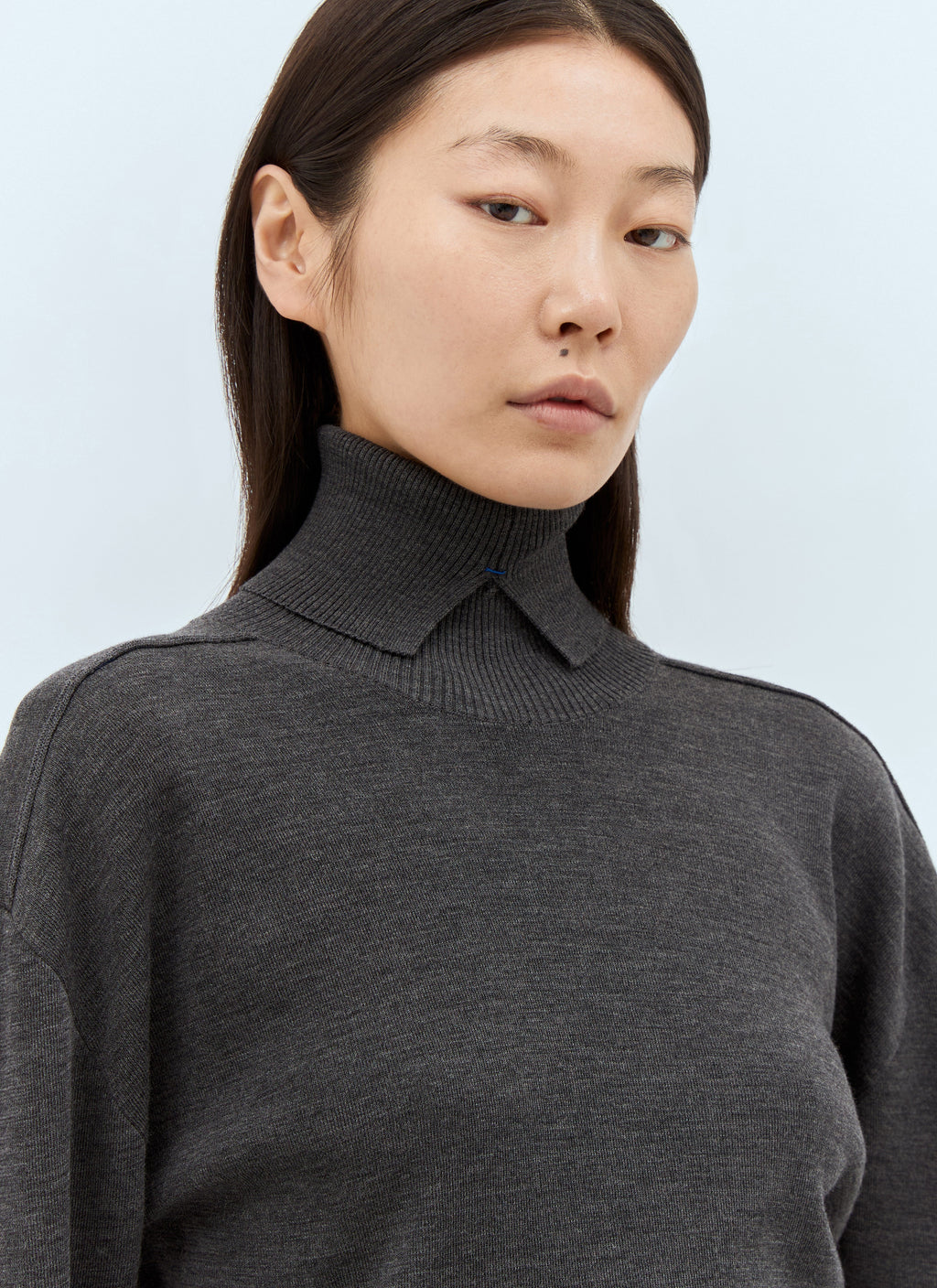 Burberry Ladies Wool High Neck Sweater with collar dark gray