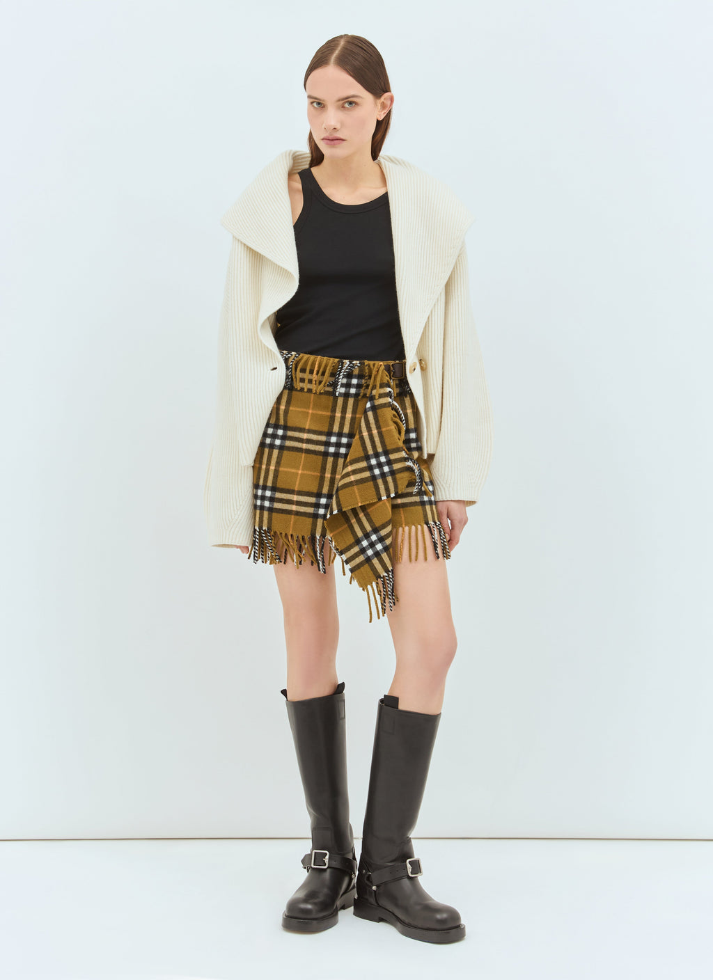 Burberry ladies Check Wool And Cashmere Scarf Skirt