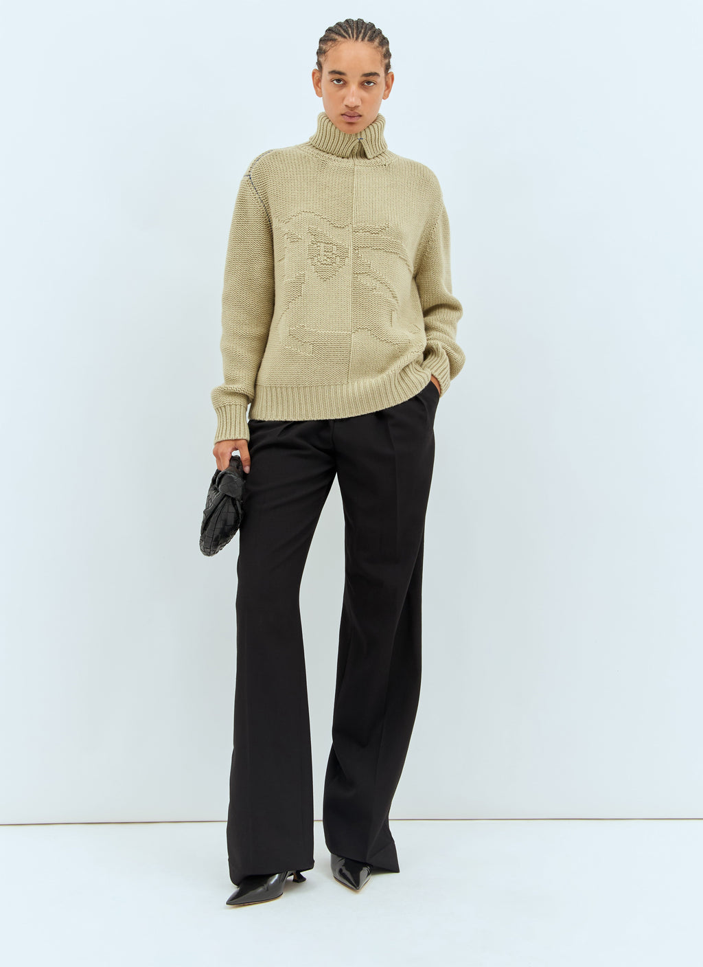Burberry ladies Cashmere Sweater tan pullover turtleneck top logo