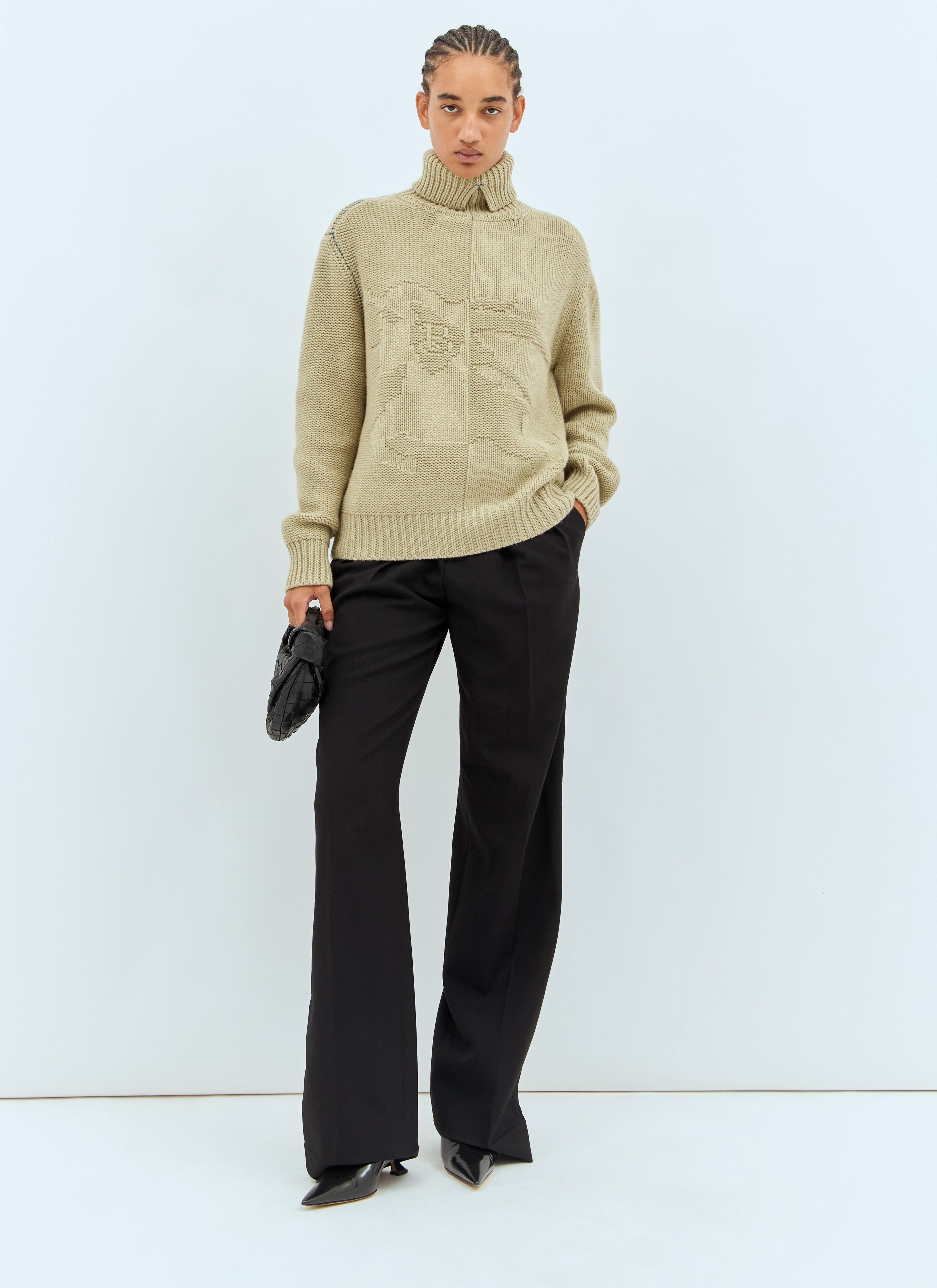 Burberry ladies Cashmere Sweater tan pullover turtleneck top logo