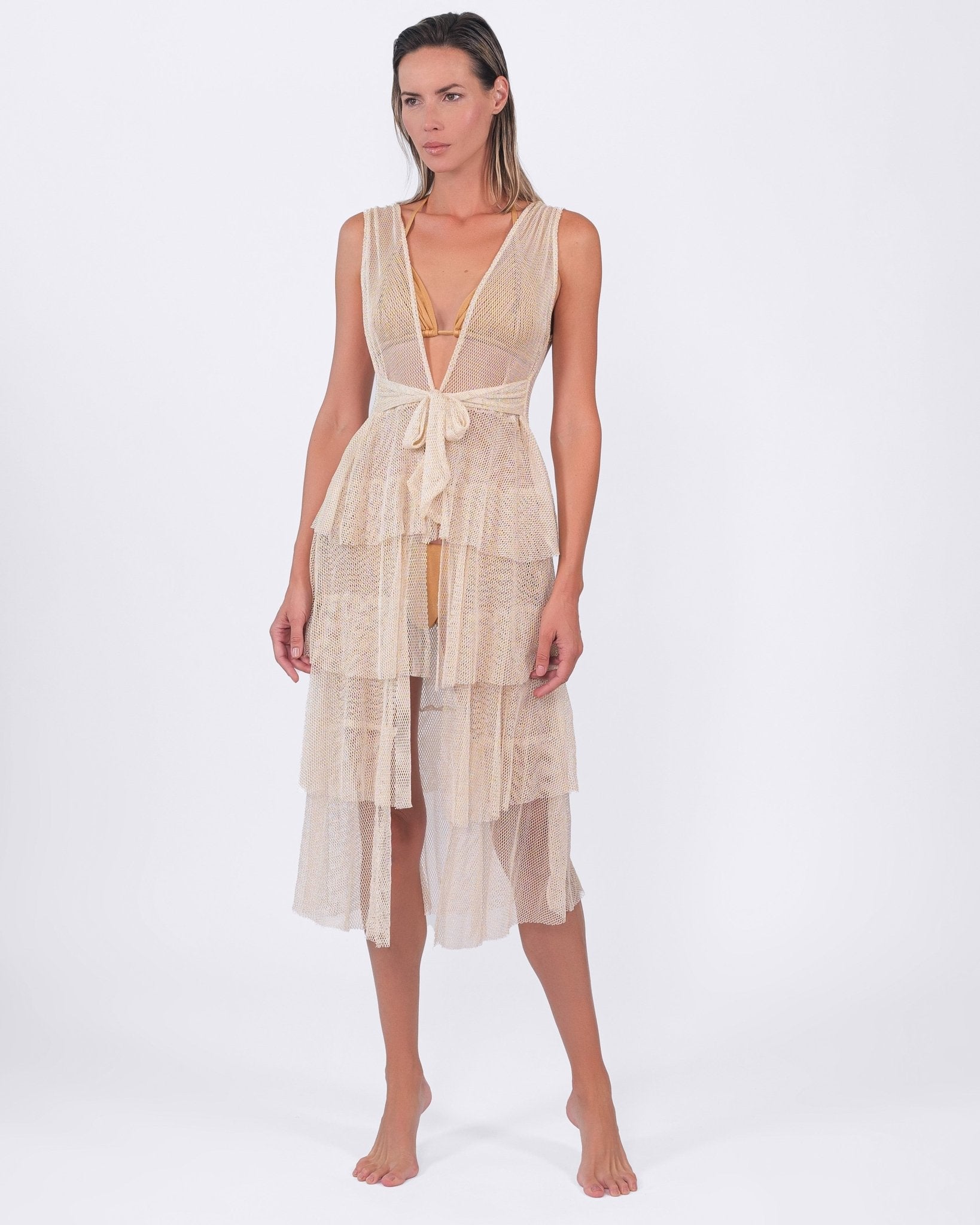 Buzios Shimmer Dress Swimsuit Coverup Beige or Blue