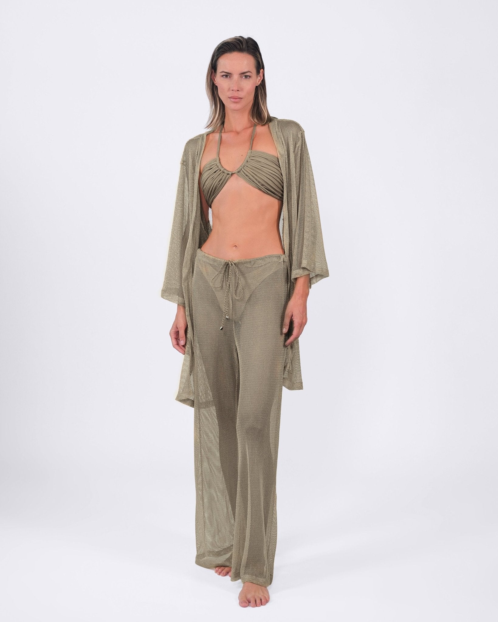 Buzios Belted Kimono Swimsuit coverup Flowy Sheer belted beaded