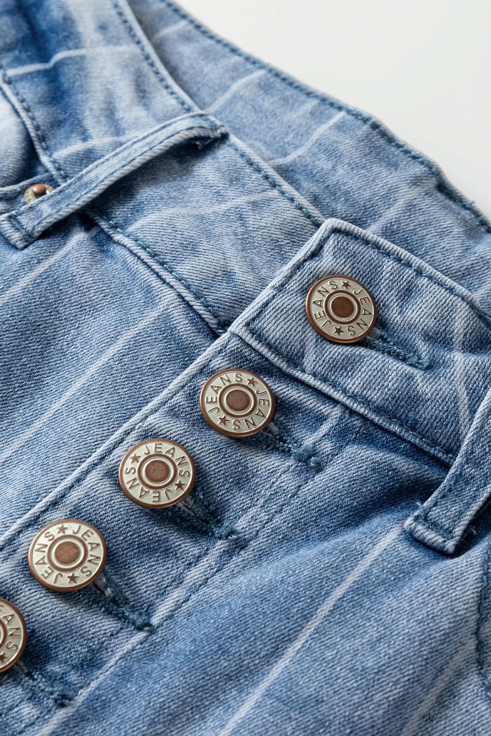 Beau Blue Wide Leg Jeans With Multiple Button Fly Details Denim