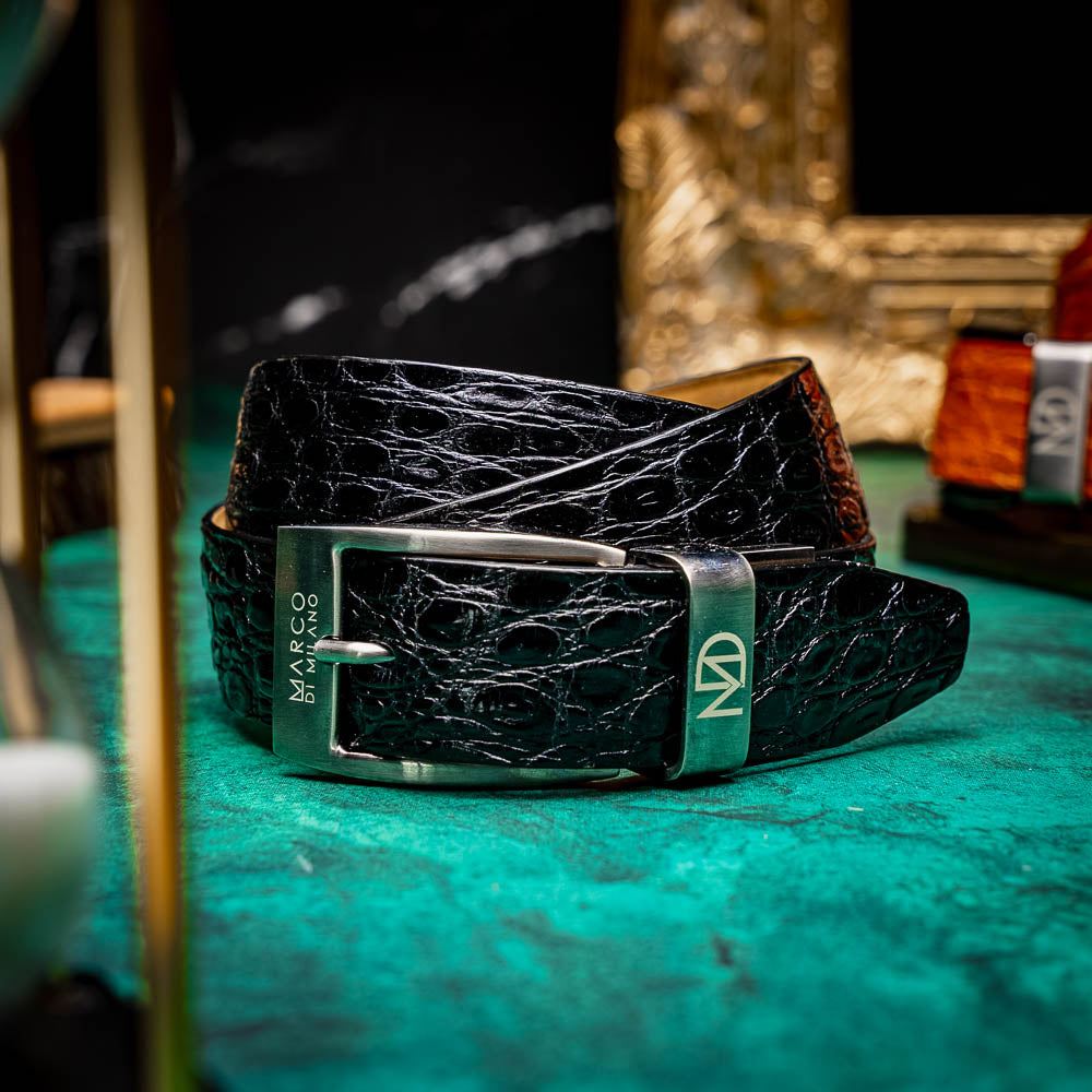 Massimo Belt Black genuine Caiman skin men's Milano