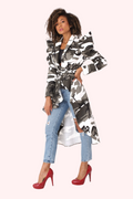Camo Print Longline  trendy boutique Jacket -81896 Grey camouflage ladies