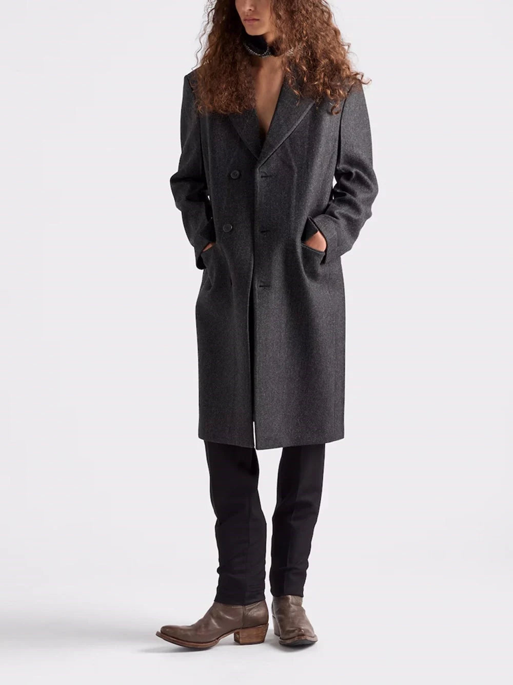Prada Men's Wool Overcoat Trench Gray knee length