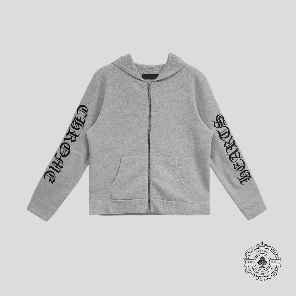 Chrome Hearts Life Sentence Cashmere Zip Up in Grey Jacket sweater XXL 2XL