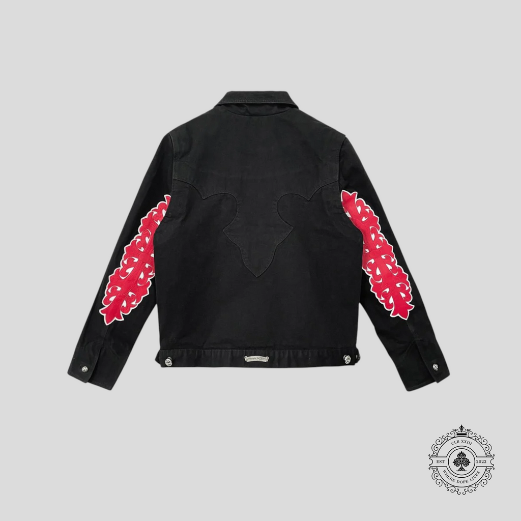 Chrome Hearts Floral Patch Denim Jacket in Black lamb leather cotton men's XS