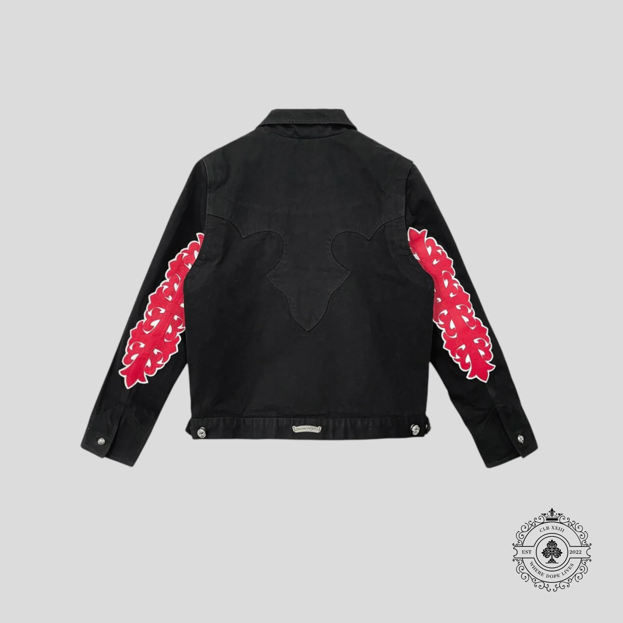 Chrome Hearts Floral Patch Denim Jacket in Black lamb leather cotton men's XS