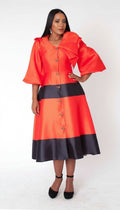 Colorblock Bow Detail Midi Dress - 41085 dressy luncheon events church red black Tally