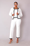 Contrast Trim Knit Three Piece Pant suit Set - 51008 black white