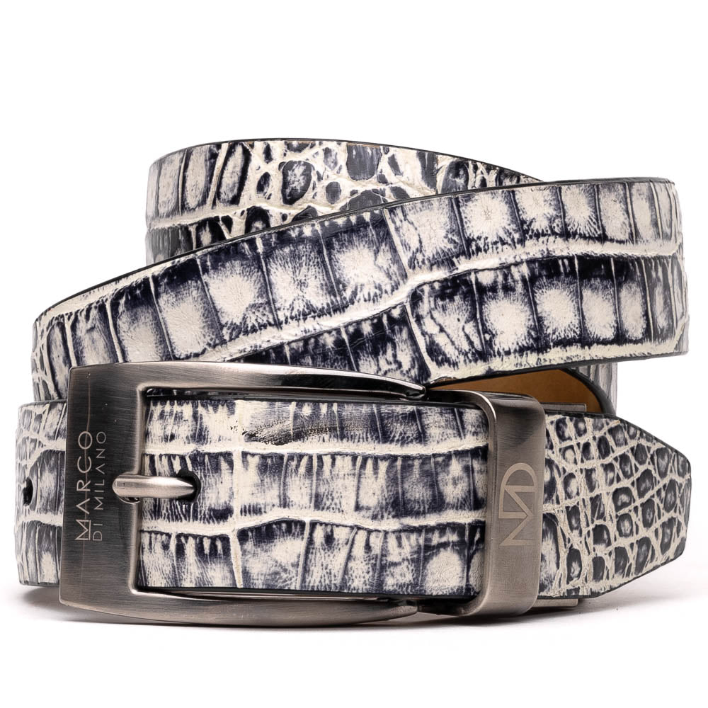 Riccardo Belt Antique Newspaper men's Caiman belly skin