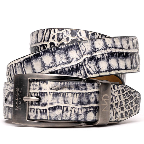 Riccardo Belt Antique Newspaper men's Caiman belly skin
