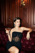 Daisy Strapless Lace Corset Dress (Black) semi-sheer ladies mini cocktail Akalia boning Large