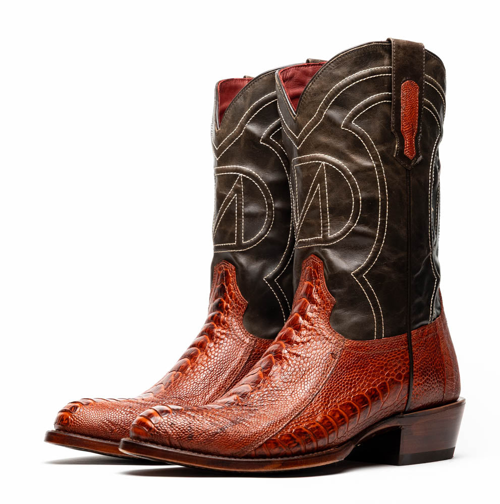 Denver Rustic Cognac men's Ostrich leg skin cowboy boots Pre-Order