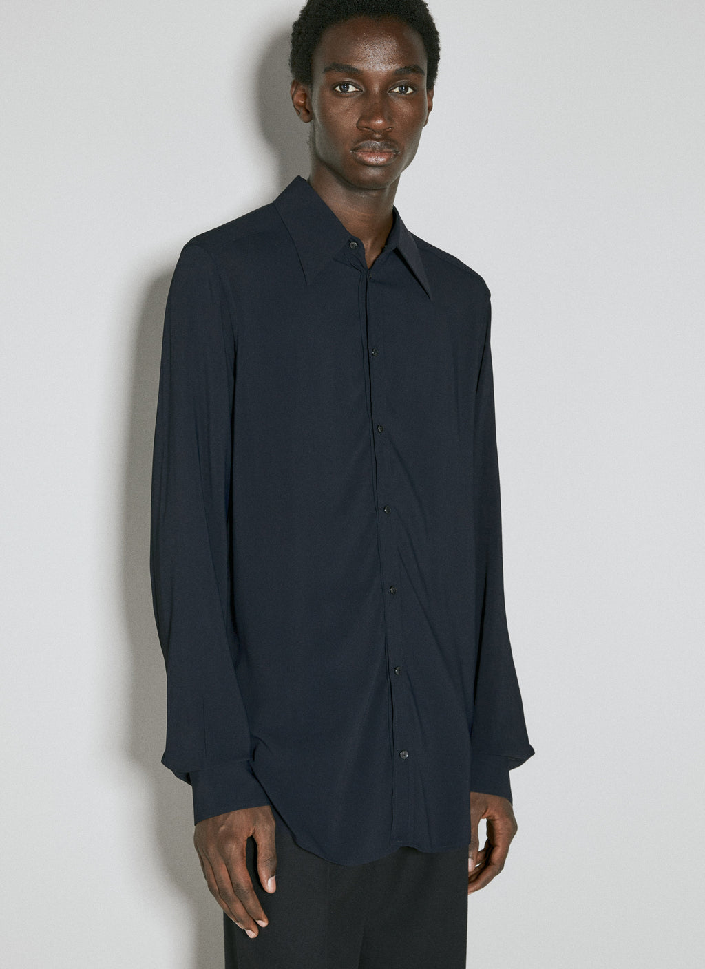 Dolce & Gabbana Men's Martini Fit Stretch Charmeuse Shirt button up dark navy