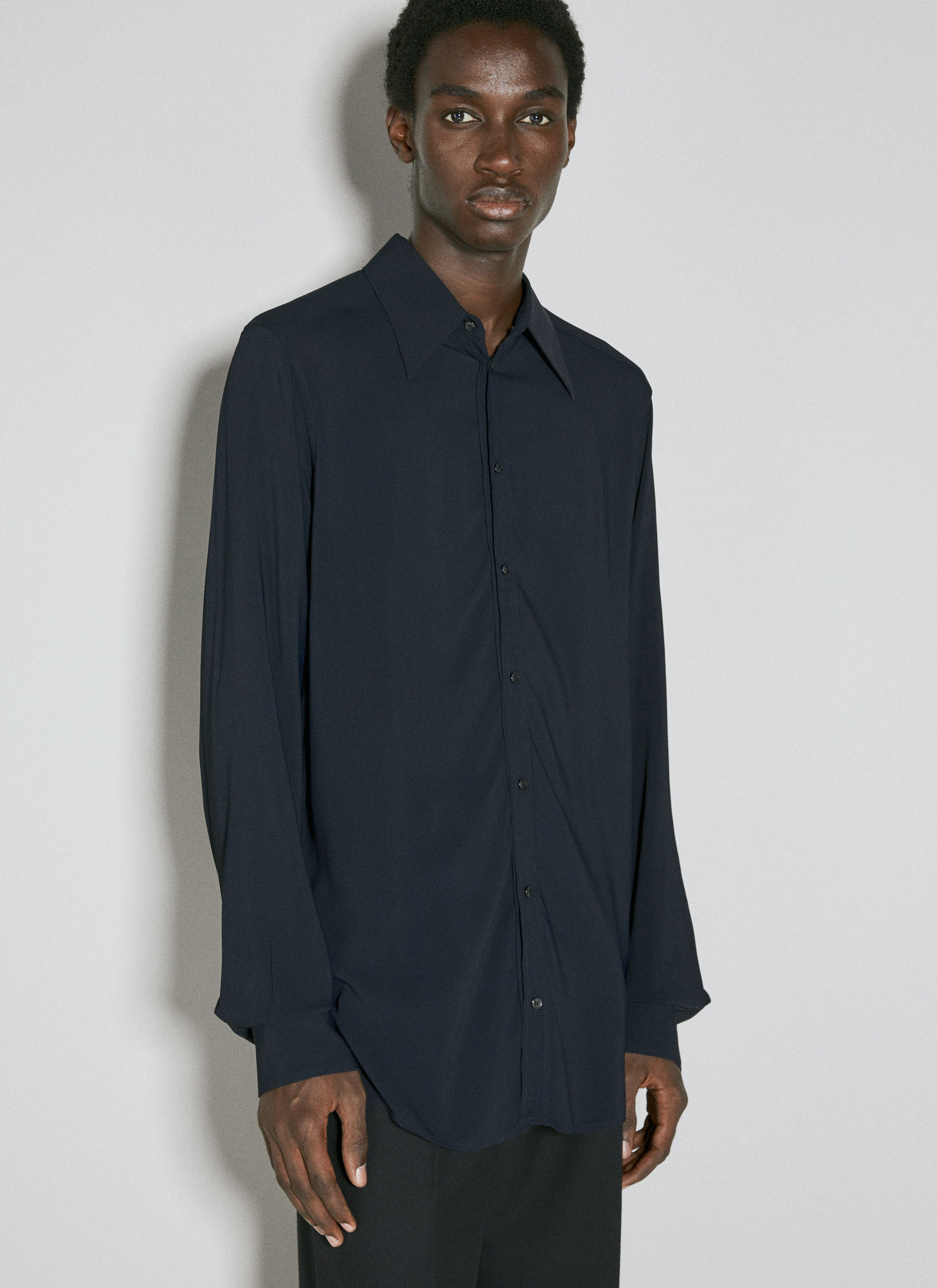 Dolce & Gabbana Men's Martini Fit Stretch Charmeuse Shirt button up dark navy