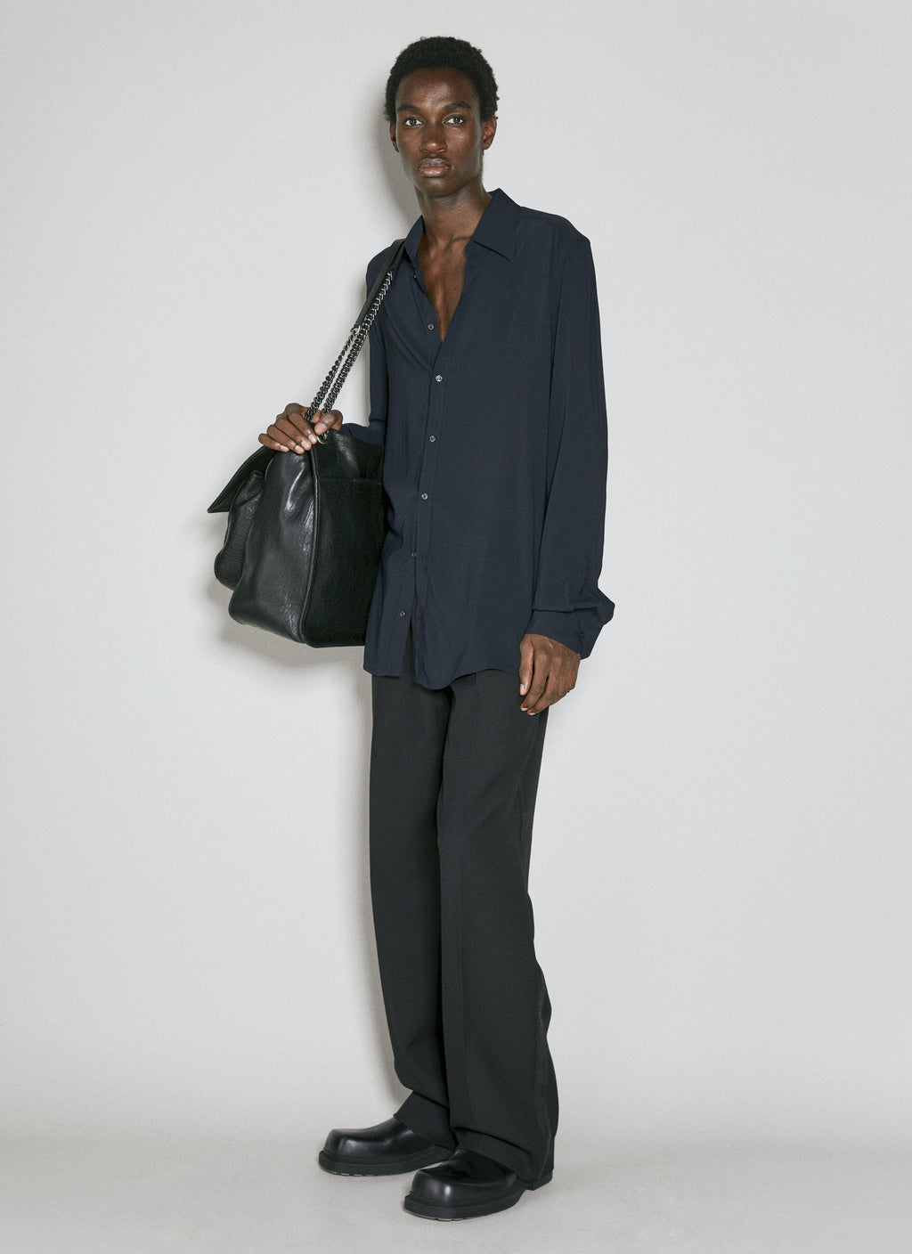 Dolce & Gabbana Men's Martini Fit Stretch Charmeuse Shirt button up dark navy