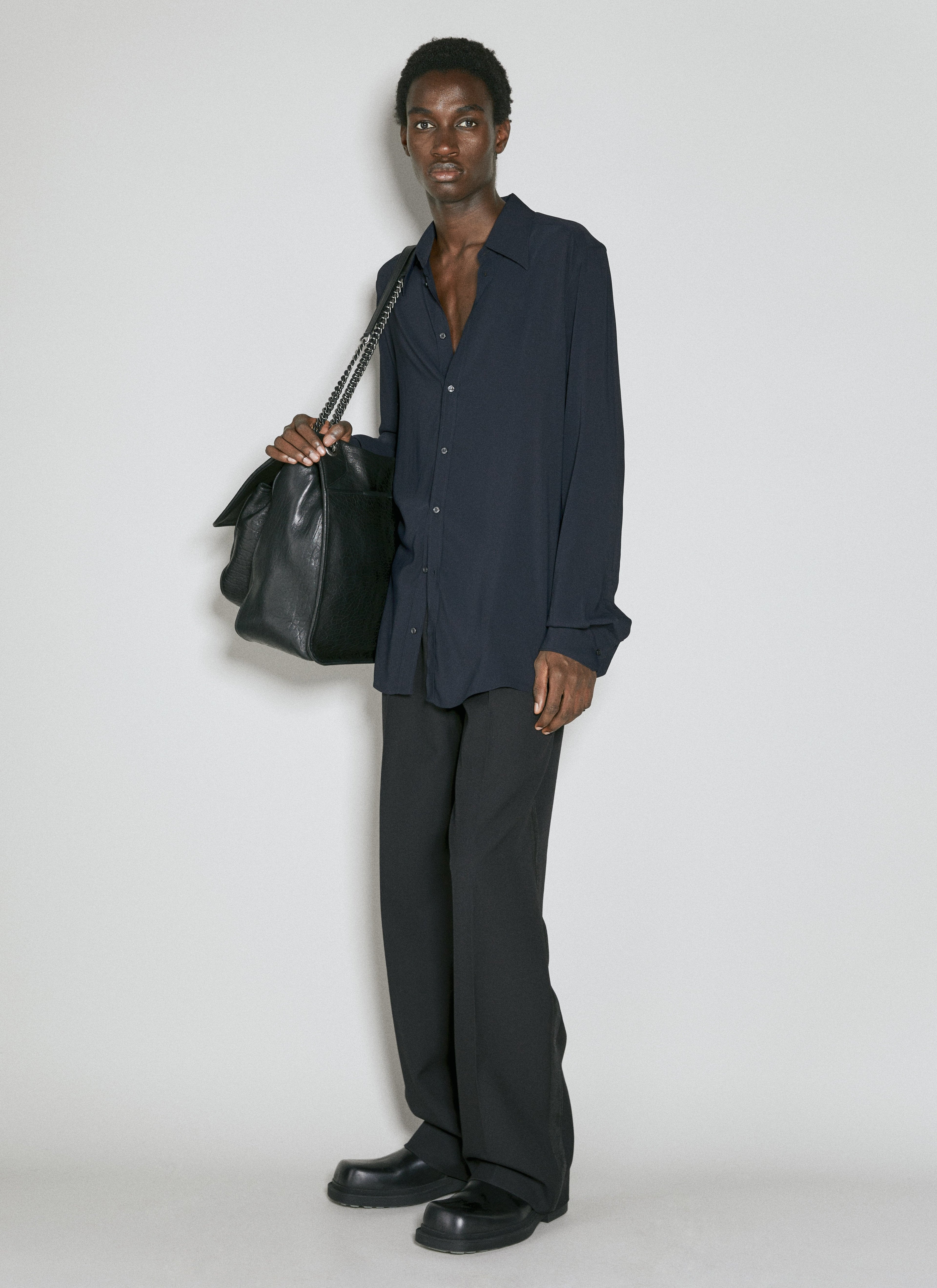 Dolce & Gabbana Men's Martini Fit Stretch Charmeuse Shirt button up dark navy