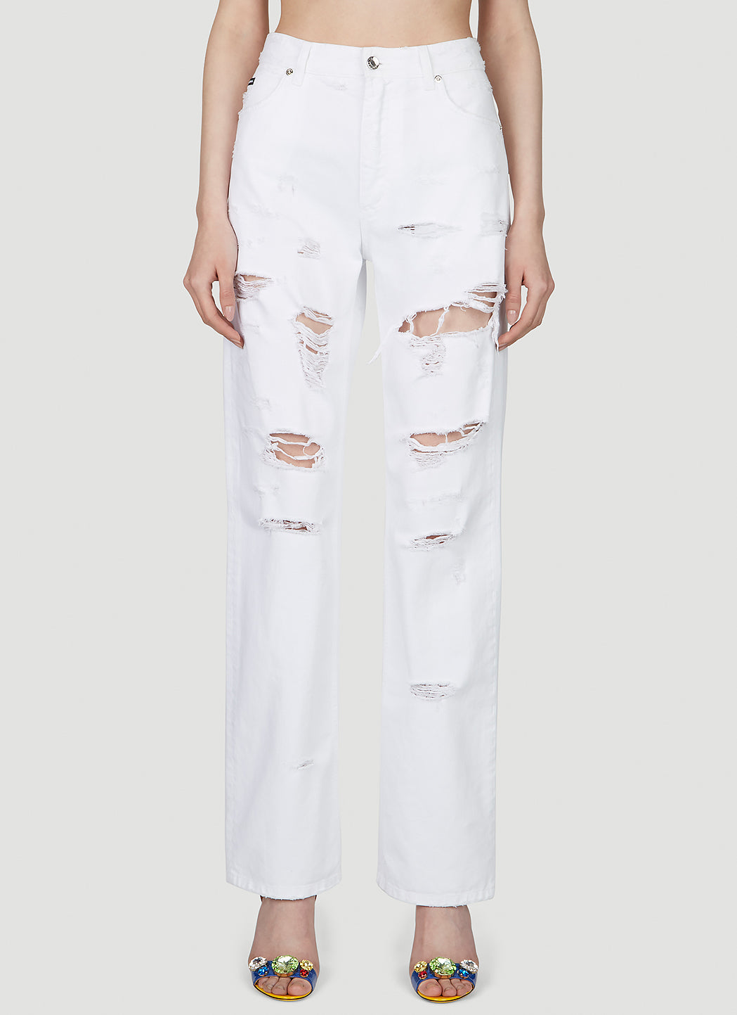 Dolce & Gabbana ladies Logo Plaque Distressed Jeans pants distressed