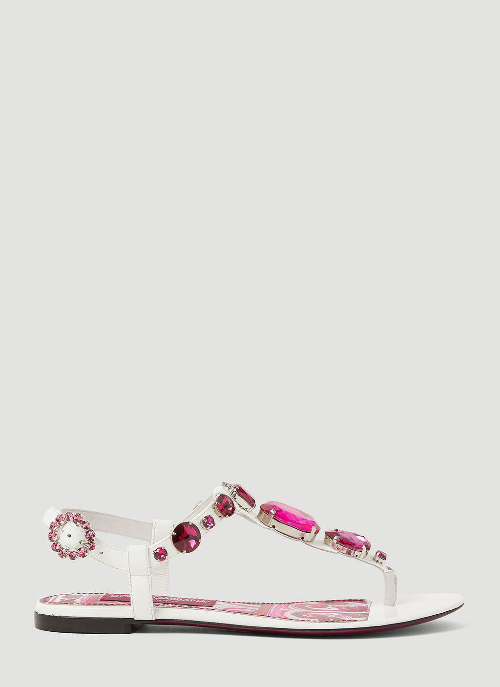 Dolce & Gabbana ladies Crystal Embellished Majolica Sandals white hot pink shoes thongs