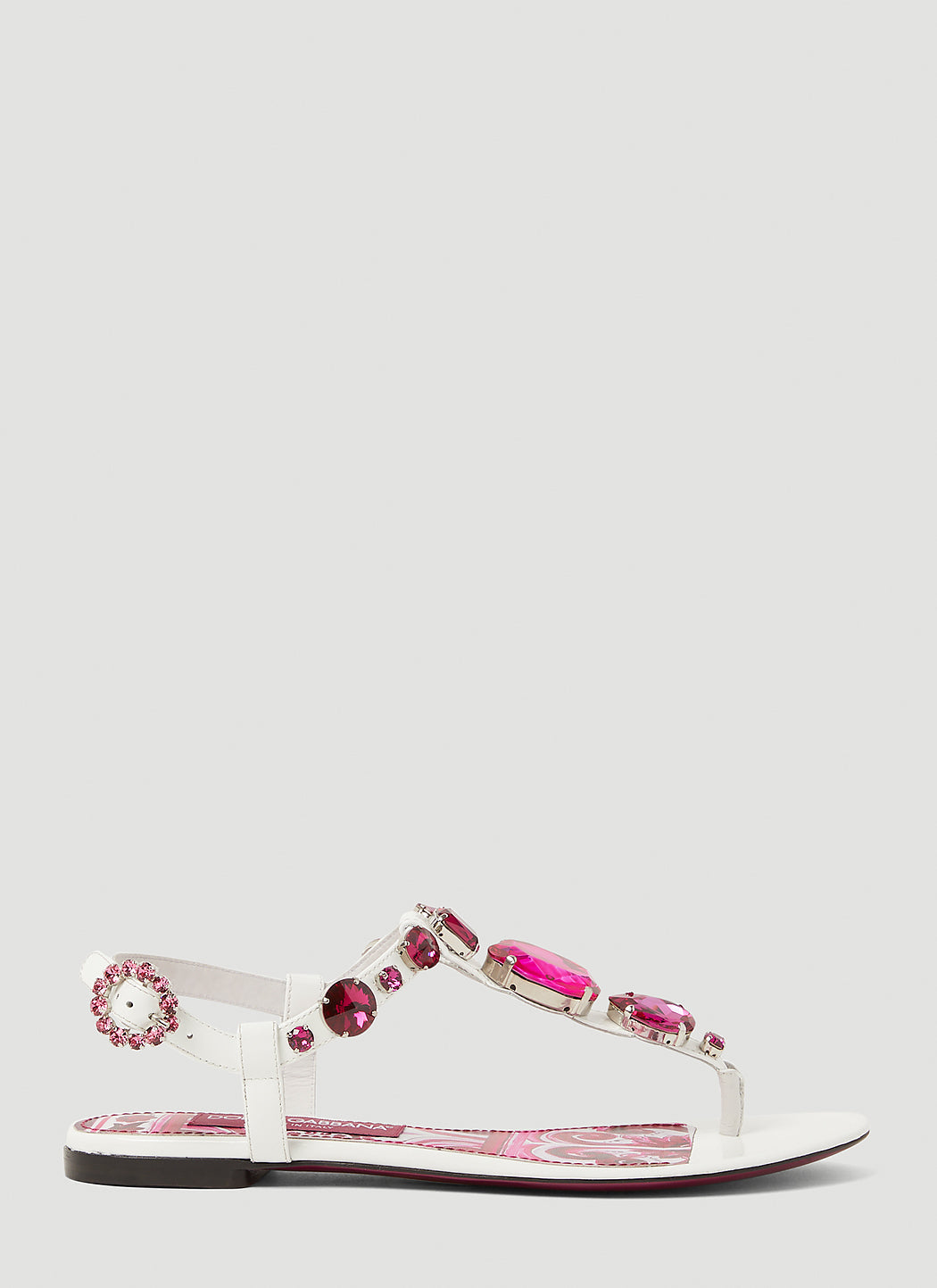 Dolce & Gabbana ladies Crystal Embellished Majolica Sandals white hot pink shoes thongs