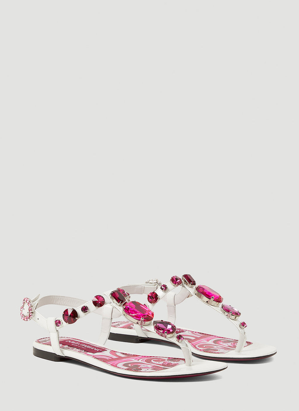 Dolce & Gabbana ladies Crystal Embellished Majolica Sandals white hot pink shoes thongs
